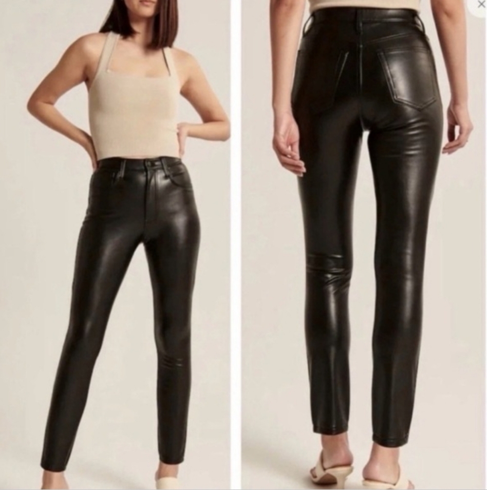 ABERCROMBIE Curve Love Vegan Leather Black Skinny Pant Stretch Size 33 14